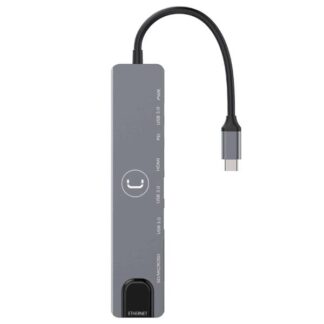 HUB UNNO TEKNO HB1109SV USB-C 8 PUERTOS 1 HDMI 1 RJ45 2 USB-C 2 USB-A 2 RANURAS MICRO SD 5 GBPS PLATEADO