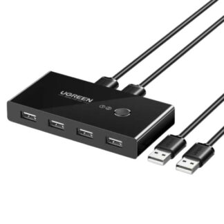 HUB KVM UGREEN US216 DE 2 ENTRADAS Y 4 SALIDAS USB-A 480MBPS INCLUYE DOS CABLES USB-A 2.0 30767 NEGRO