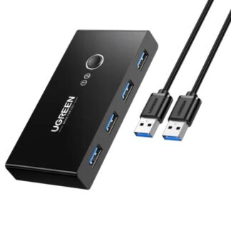 HUB KVM UGREEN US216 2 ENTRADAS Y 4 SALIDAS USB-A 6 PUERTOS 480MBPS INCLUYE DOS CABLES USB-A 3.0 30768 NEGRO