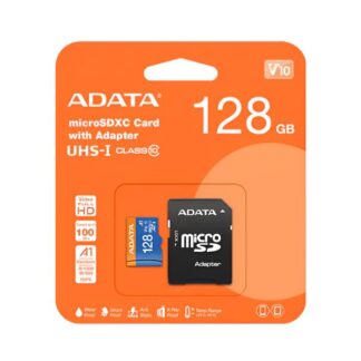 MEMORIA MICRO SD 128GB ADATA AUSDX128GUICL10A1RA1 CLASE 10 UHS I V10 100MB/S 25MB/S PARA DISPOSITIVOS MOVILES