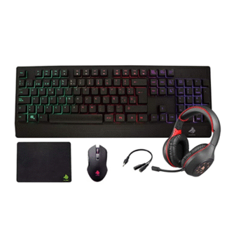 KIT GAMING EAGLE WARRIOR RHINO 4 IN 1 TECLADO RAINBOW COLOR LETTER BACKLIGHT+ MOUSE + MOUSE PAD+ HEADSET + (KMB302+ MOM636+ FXX24182+ FHS3007)