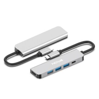 HUB NOVA FAA382CU001C 5 EN 1 USB-C 1 PUERTO USB-A 3.0 2 PUERTOS USB-A 2.0 1 PUERTO USB-C Y 1 PUERTO HDMI 4K PLATEADO