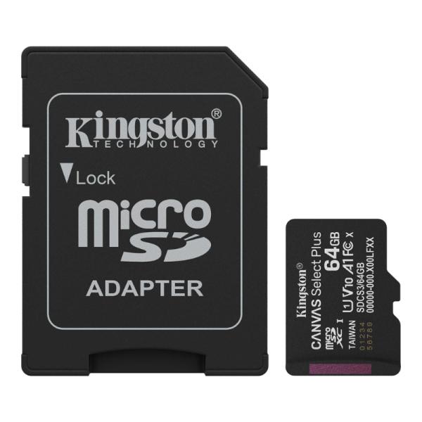 MEMORIA MICRO SDXC 64GB KINGSTON CLASE 10 UHS-I U1 100 MB/S PARA DISPOSITIVOS Y CAMARAS ANDROID SDCS3/64GB