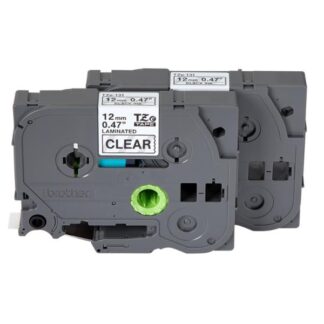 CINTAS DE ETIQUETADO BROTHER TZE1312PK 12MM X 8M COMPATIBLE CON P-TOUCH NEGRO SOBRE FONDO TRANSPARENTE 2 PACK